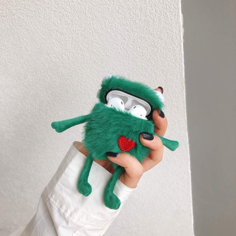 SGVAHY Furry Case for AirPods 1&2 Funny Cute 3D Cartoon Plush Design Frog Soft Warm Fluffy Cover with Keychain Kawaii Anti-Fall Protective Case Women Girls - Image 2